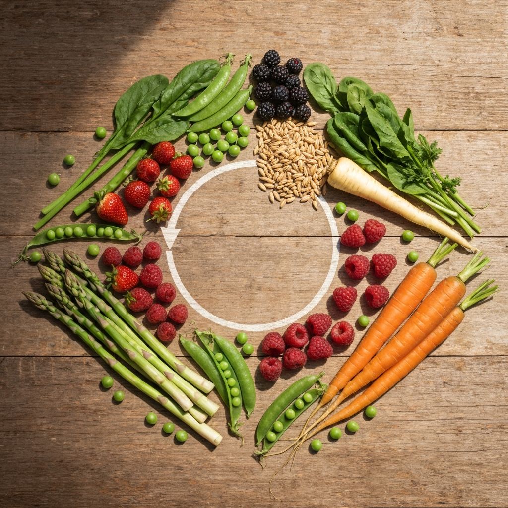 Seasonal produce arranged in circular pattern