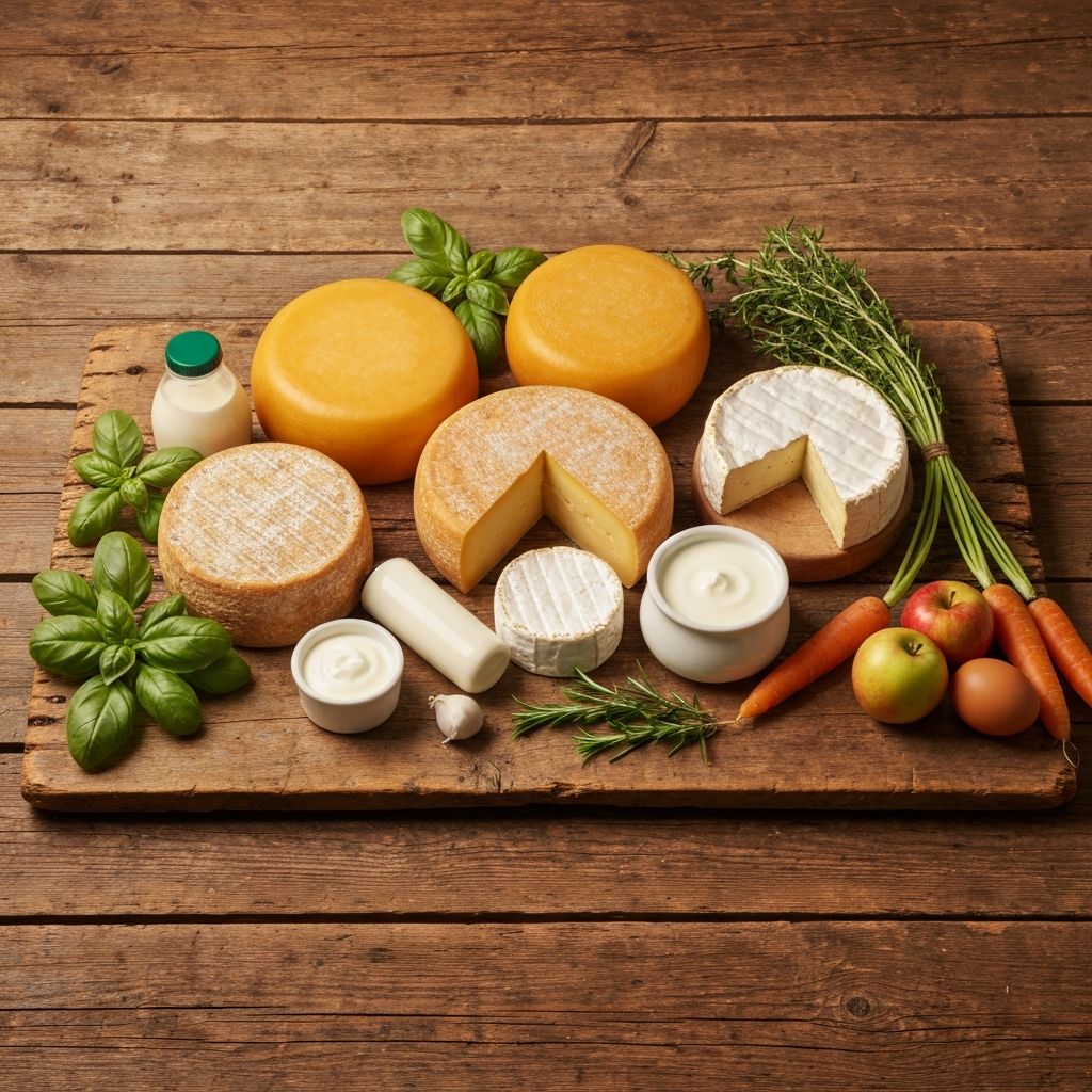 Tradition cheese wheels and dairy products